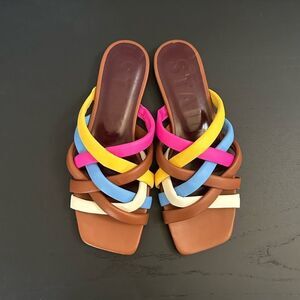 STAUD Brown Multi Color Flat Sandals, Size EU 37